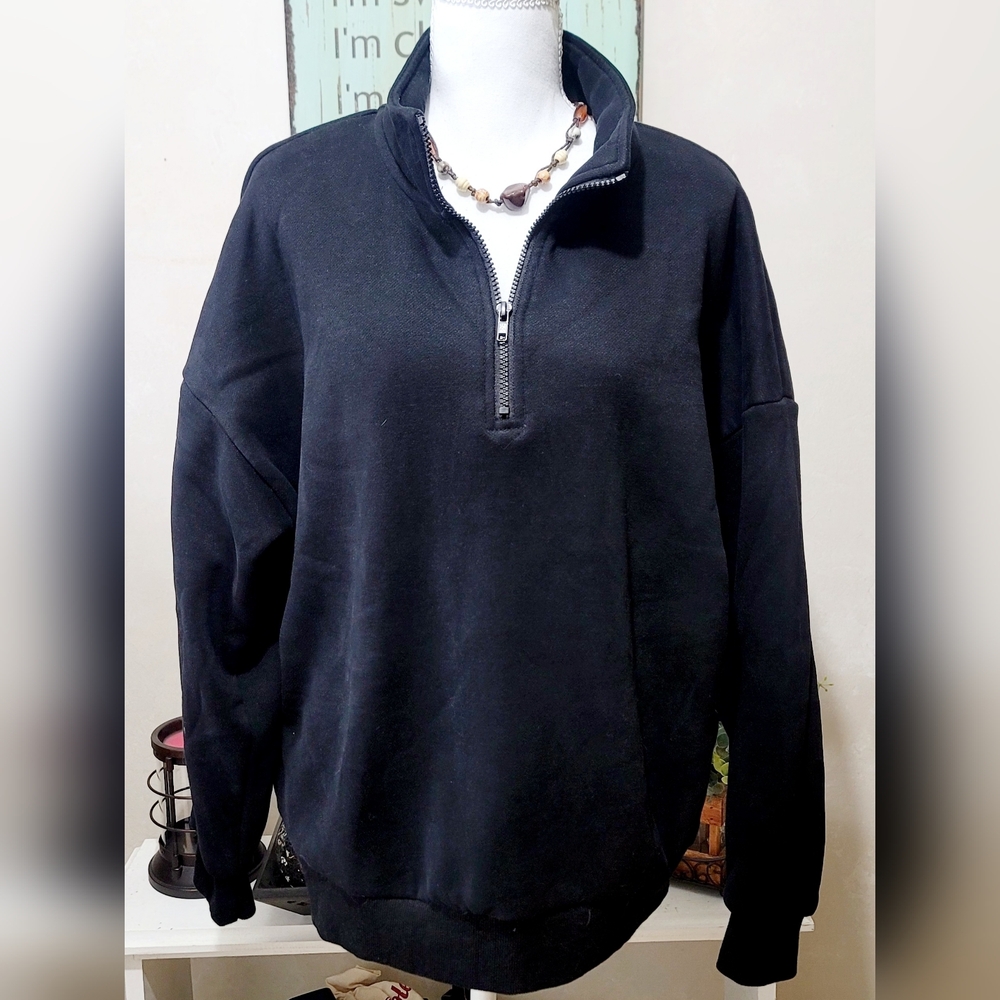 Woman's Black Half-Zip Pullover Sweatshirt